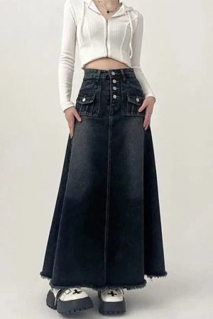 New Style Trends - Y2k High-Waisted Cargo Denim Midi Skirt - Outfit Ideas