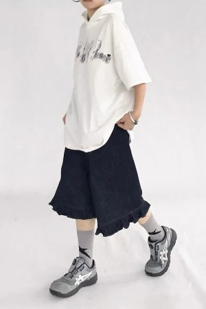 New Style Trends - Y2k Indigo Ruffle Hem Shorts - Outfit Ideas