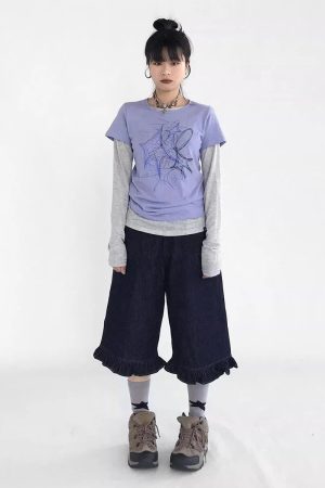 New Style Trends - Y2k Indigo Ruffle Hem Shorts - Outfit Ideas