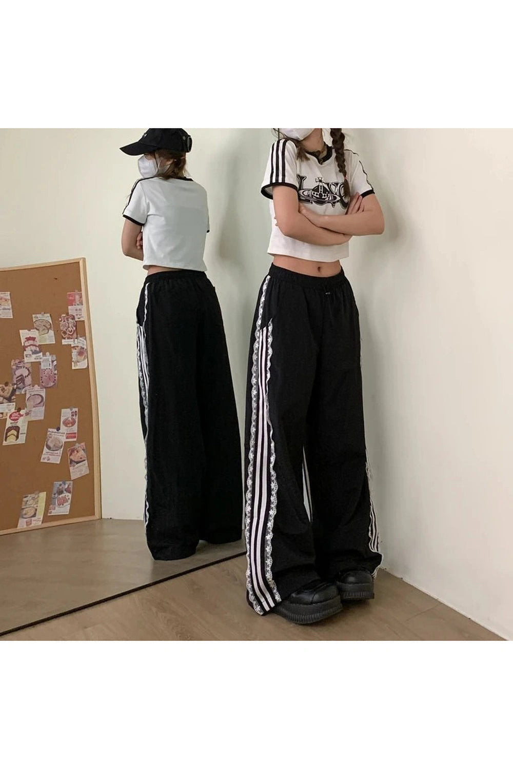 New Style Trends - Y2k Lace-Trim Striped Wide-Leg Pants - Outfit Ideas New Style Trends - Y2k Lace-Trim Striped Wide-Leg Pants - Outfit Ideas