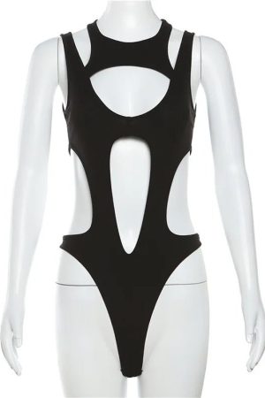 New Style Trends - Y2k Obsidian Cutout Bodysuit - Outfit Ideas