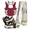 New Style Trends - Y2k Outfit: Striped Cargo Spring Pants+Starstruck Racerback Crop Top+Acubi Star Skateboard Y2k Shoes - Outfit Ideas