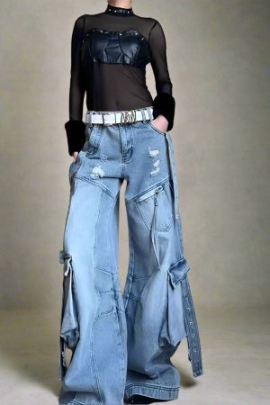 New Style Trends - Y2K Oversized Pocket Flare Jeans - Outfit Ideas