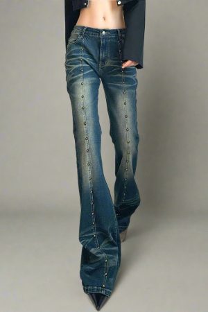 New Style Trends - Y2k Retro Studded Midnight Flare Jeans - Outfit Ideas
