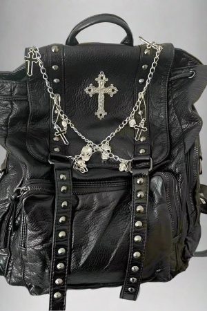 New Style Trends - Y2k Rivet Chain Leather Backpack - Outfit Ideas