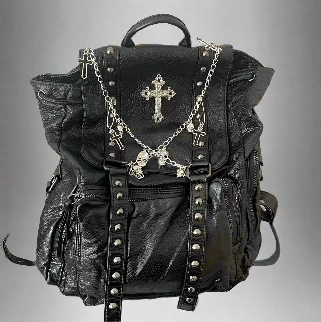 New Style Trends - Y2k Rivet Chain Leather Backpack - Outfit Ideas New Style Trends - Y2k Rivet Chain Leather Backpack - Outfit Ideas