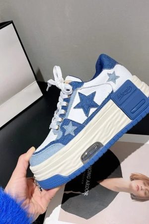 New Style Trends - Y2k Starry Sky Denim Platform Sneakers - Outfit Ideas