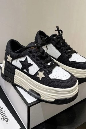 New Style Trends - Y2k Starry Sky Denim Platform Sneakers - Outfit Ideas