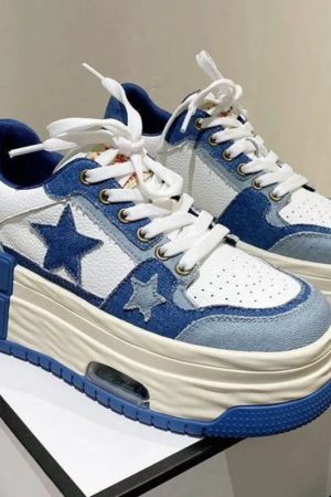 New Style Trends - Y2k Starry Sky Denim Platform Sneakers - Outfit Ideas