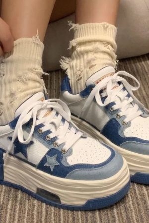 New Style Trends - Y2k Starry Sky Denim Platform Sneakers - Outfit Ideas