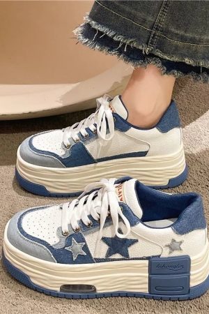 New Style Trends - Y2k Starry Sky Denim Platform Sneakers - Outfit Ideas