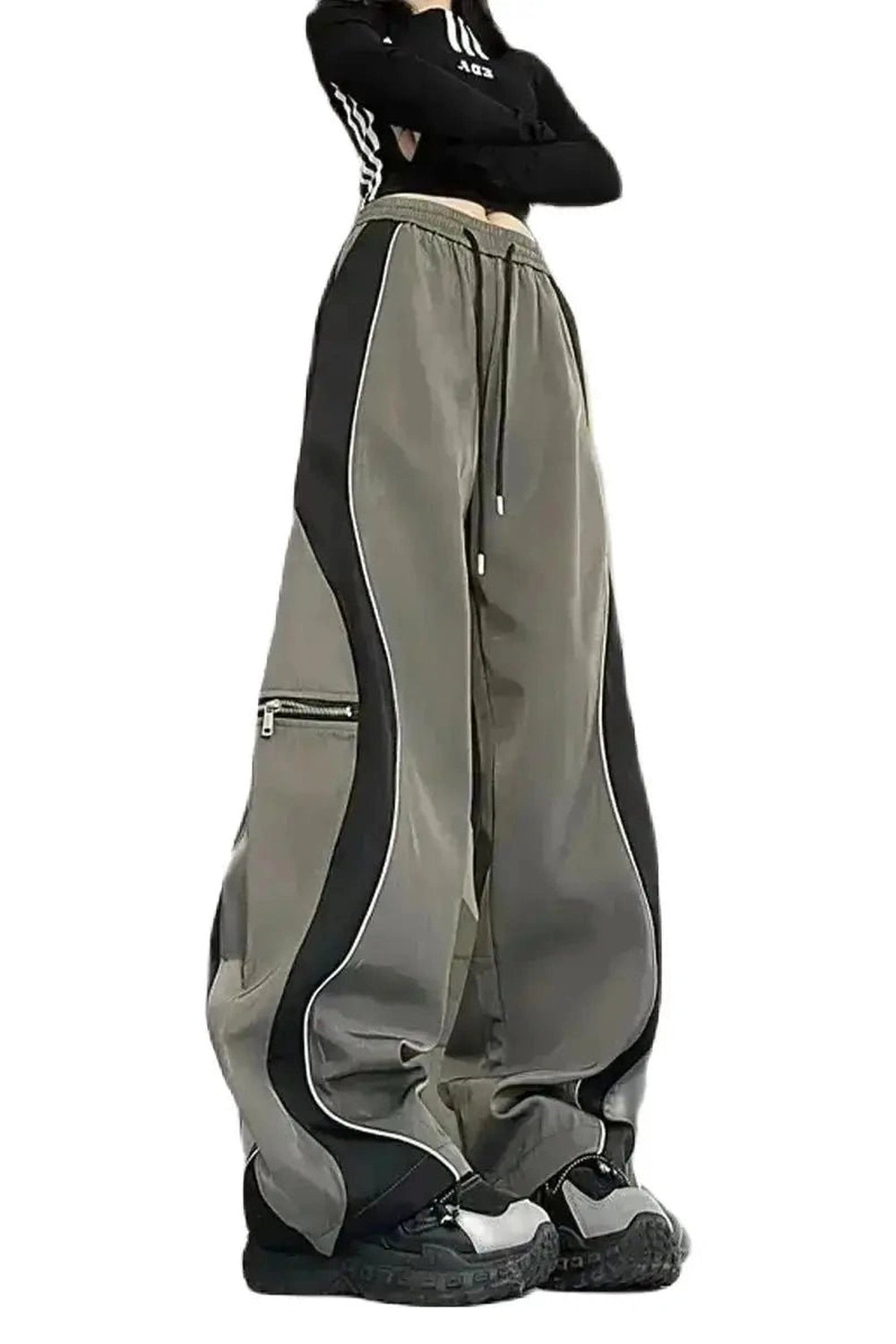 New Style Trends - Y2k Techwear Contrast Wide-Leg Pants - Outfit Ideas