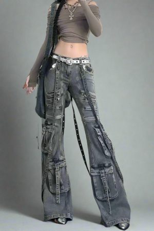 New Style Trends - Y2k Utility Cargo Flare Jeans - Outfit Ideas