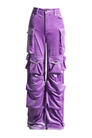 New Style Trends - Y2k Velvet Vibe Utility Cargo Pants - Outfit Ideas