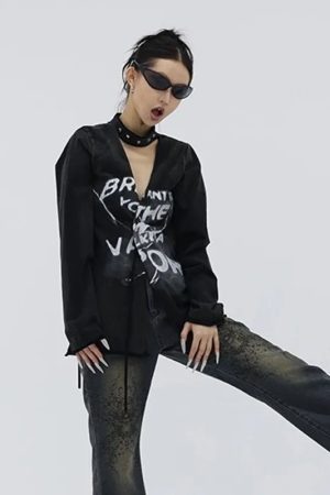 New Style Trends - Y2k Void Graffiti Long Sleeve Top - Outfit Ideas