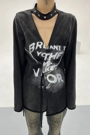 New Style Trends - Y2k Void Graffiti Long Sleeve Top - Outfit Ideas