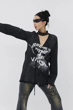 New Style Trends - Y2k Void Graffiti Long Sleeve Top - Outfit Ideas