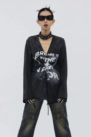 New Style Trends - Y2k Void Graffiti Long Sleeve Top - Outfit Ideas