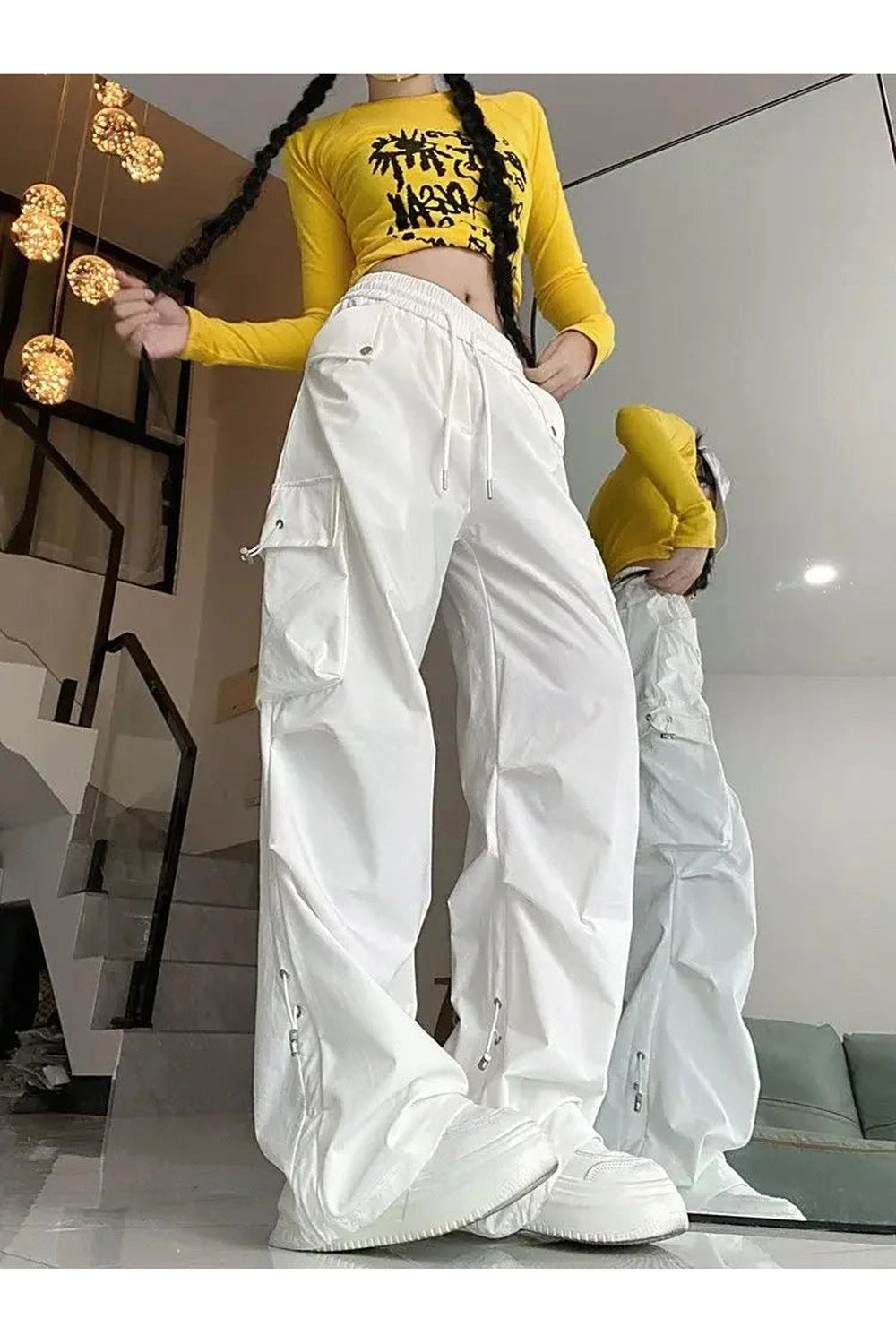 New Style Trends - Y2k White Cargo Parachute Pants - Outfit Ideas
