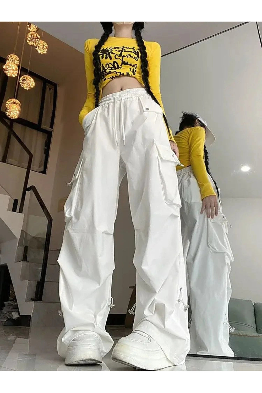 New Style Trends - Y2k White Cargo Parachute Pants - Outfit Ideas