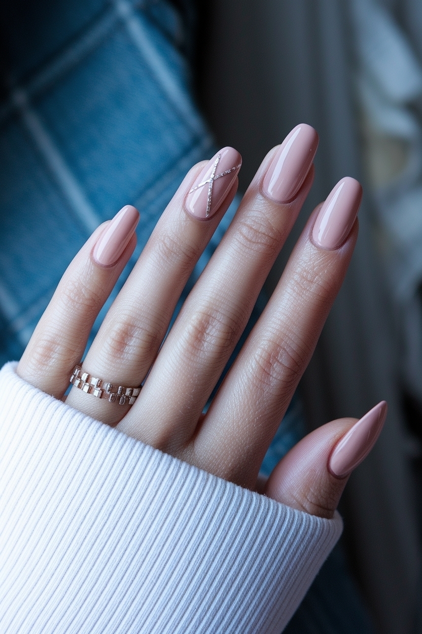 Trendy Nude Nails with Design Simple and Elegant outfit idea