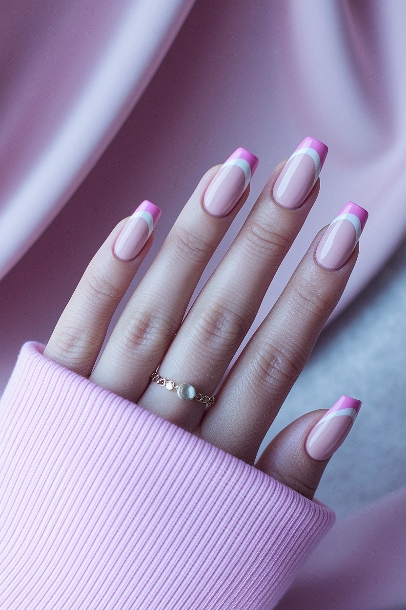 Pastel Pink French Tip Nails for a Subtle Vibe outfit idea