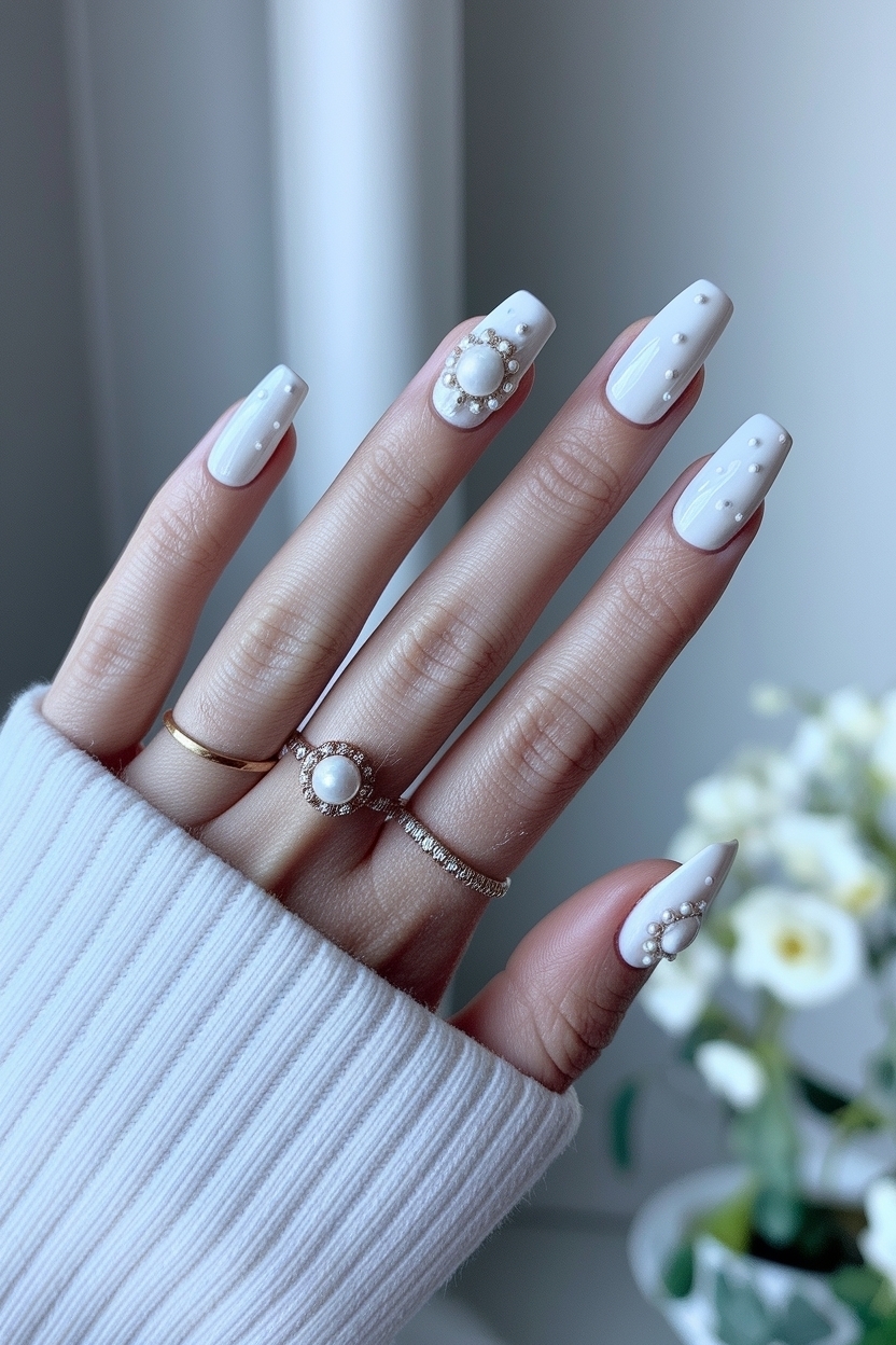 Pearl White Nails with Design: A Touch of Class outfit idea