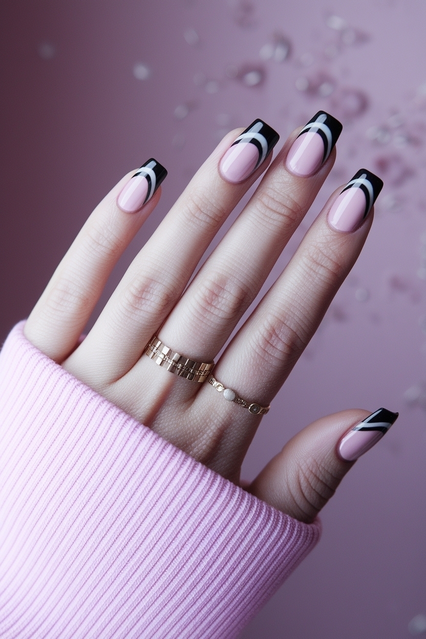 The Best Designs for Pink and Black French Tip Nails outfit idea