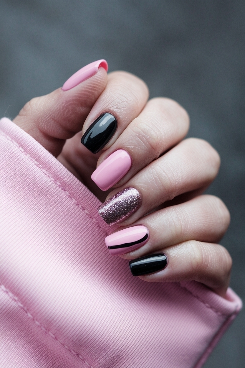 Pink and Black Nails Short: Effortlessly Elegant Designs outfit idea