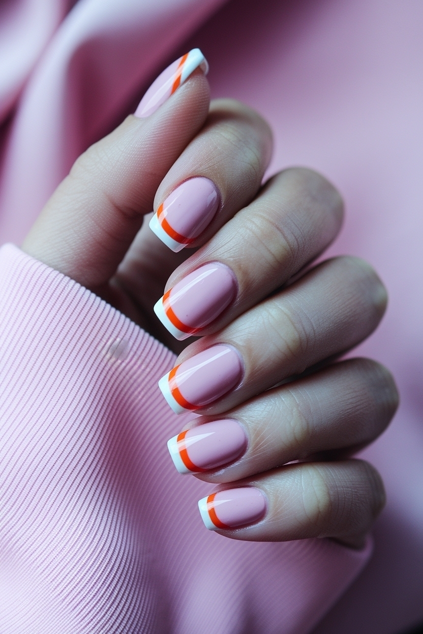 Pink and Orange French Tip Nails for a Fun Twist outfit idea