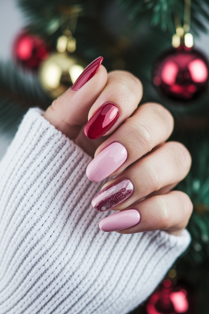 Pink and Red Christmas Nails to Celebrate the Season outfit idea