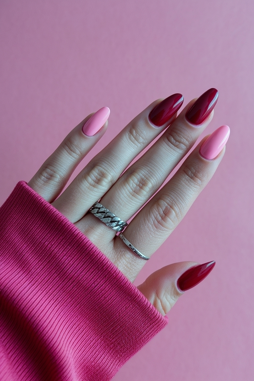Chic Pink and Red Nails Short for a Modern Look outfit idea