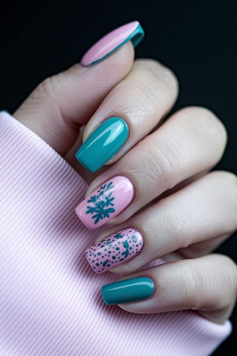Pink and Teal Nails Design for a Unique Look outfit idea