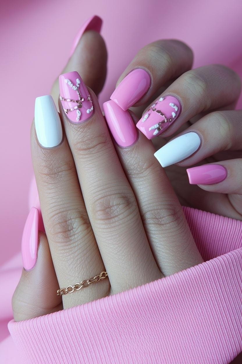 Pink and White Acrylic Nails: Timeless Elegance outfit idea