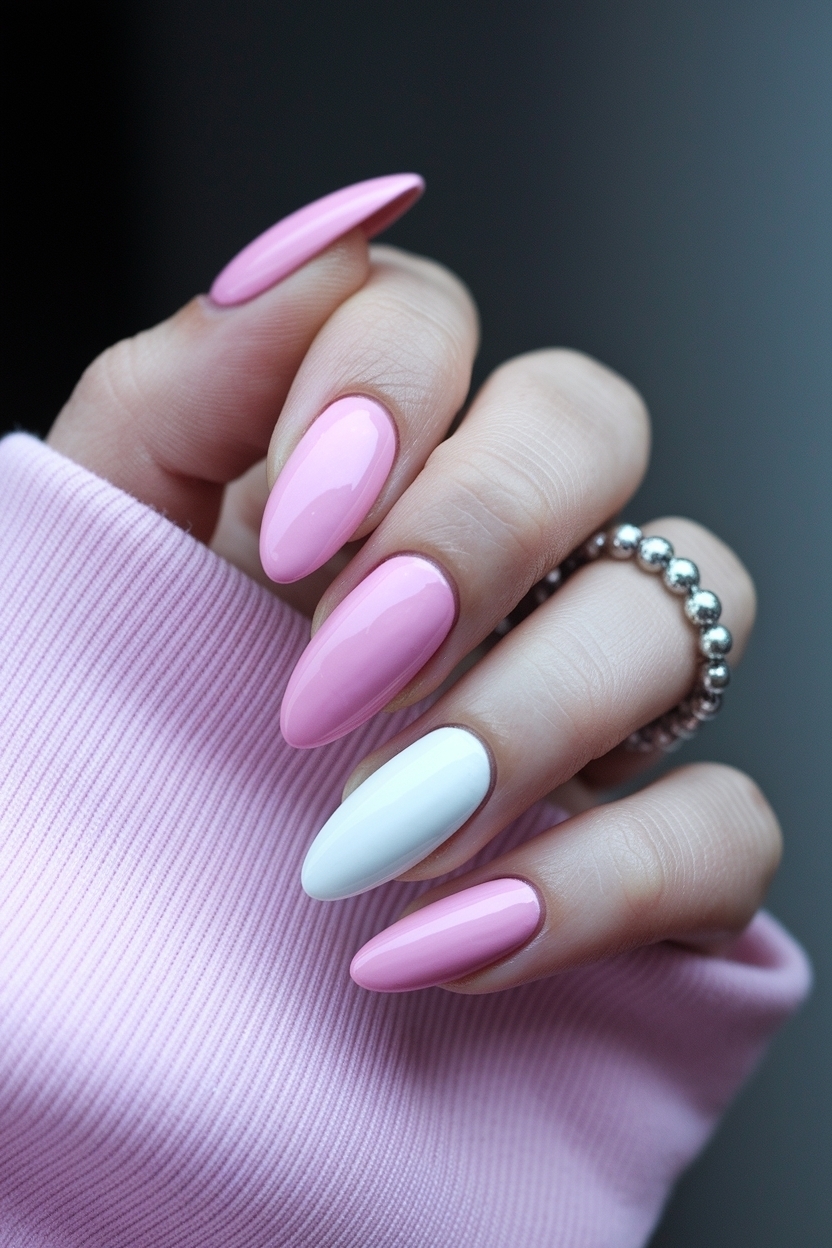 Pink and White Almond Nails: A Perfect Blend of Colors outfit idea