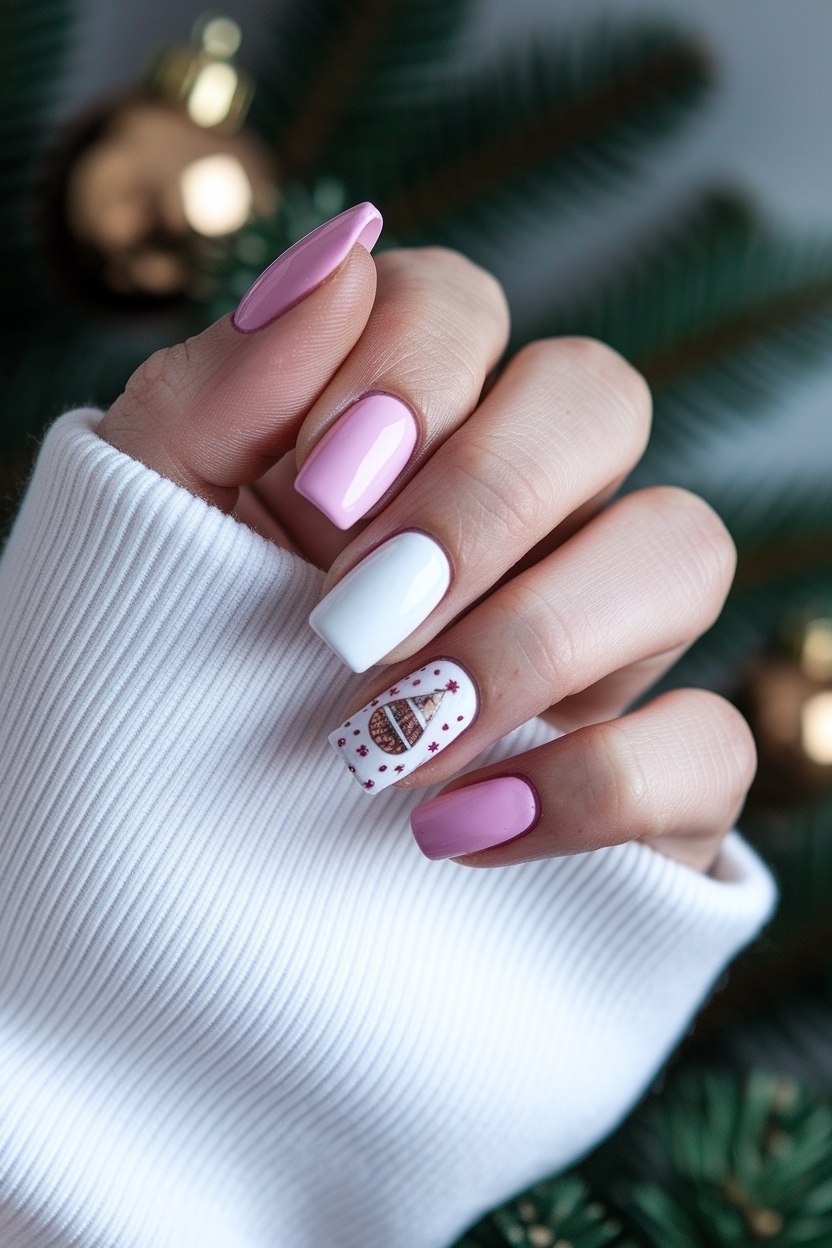 Pink and White Christmas Nails for Holiday Cheer outfit idea