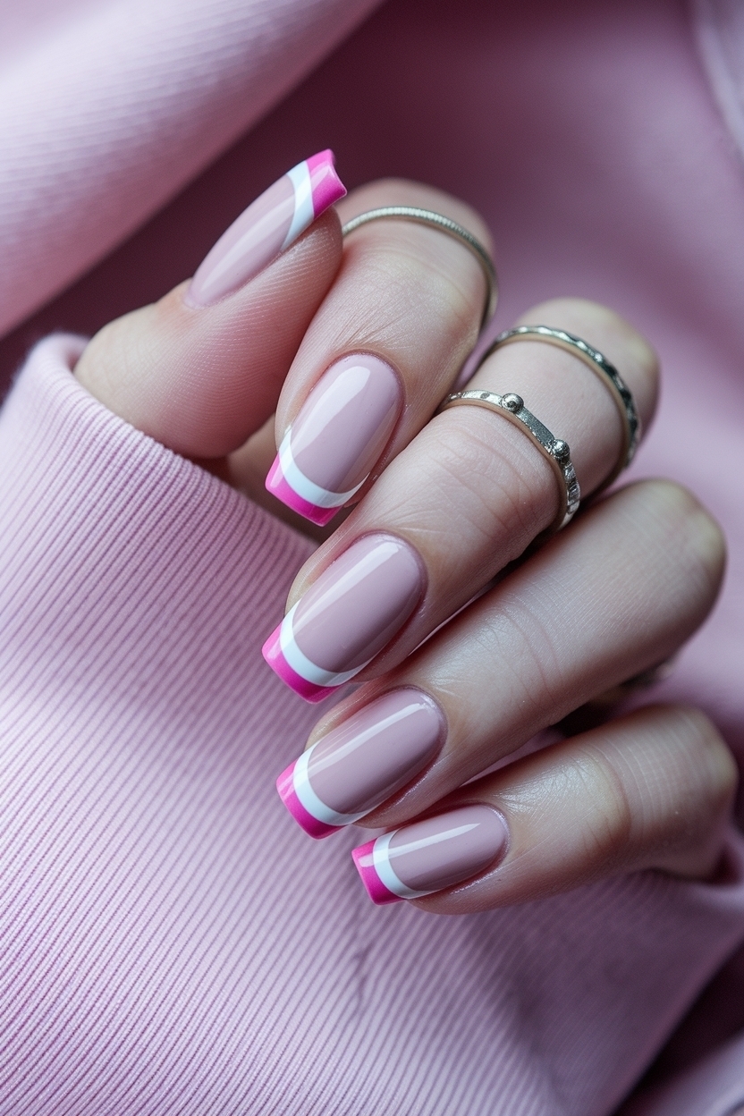 Chic and Stylish Pink and White French Tip Nails outfit idea