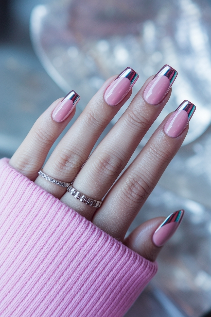 Dazzling Pink Chrome French Tip Nails for a Fun Twist outfit idea