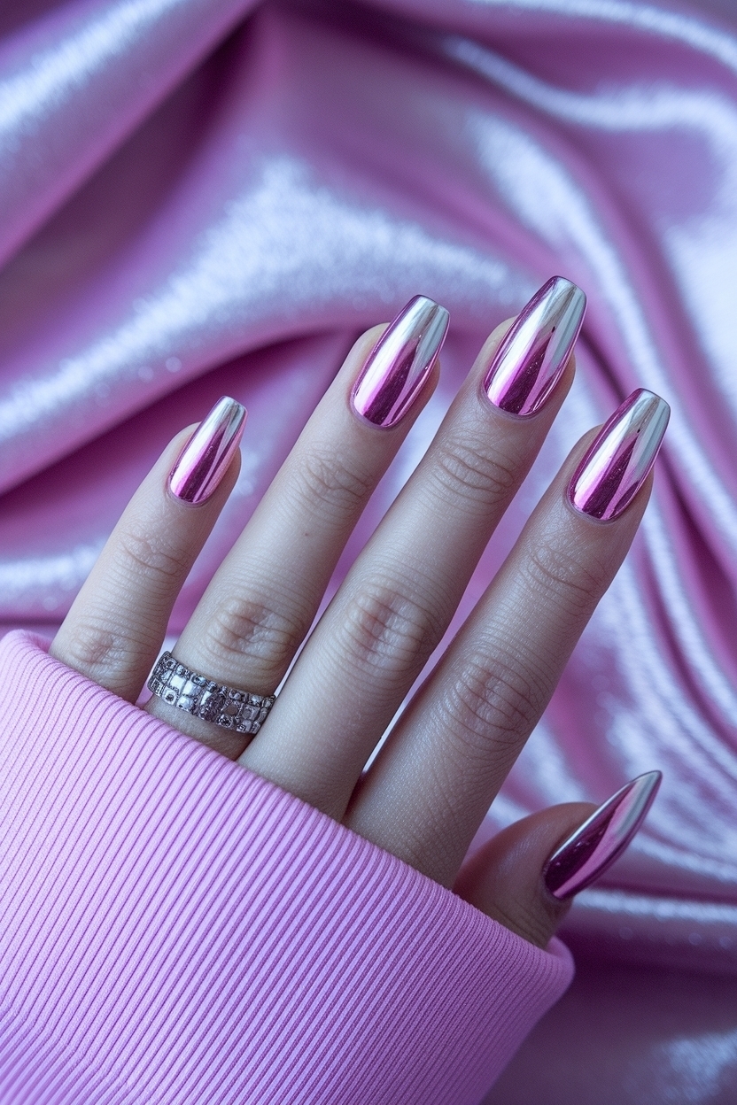 Stunning Pink Chrome Nails French Tip for Glam outfit idea