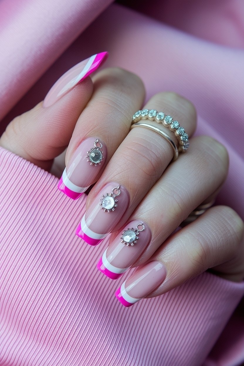 Pink French Tip Nails with Charms: Adding a Playful Touch outfit idea