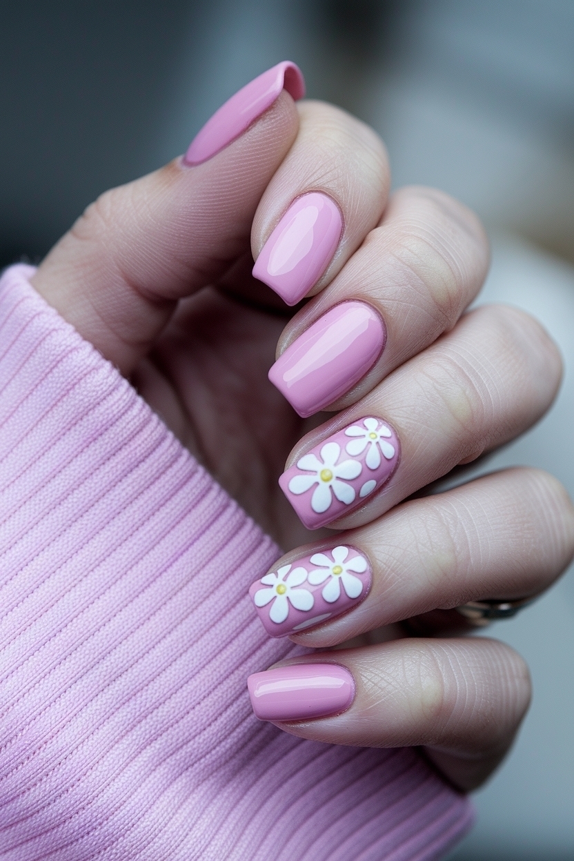 Pink Nails with Flower Design: Floral Inspirations for You outfit idea