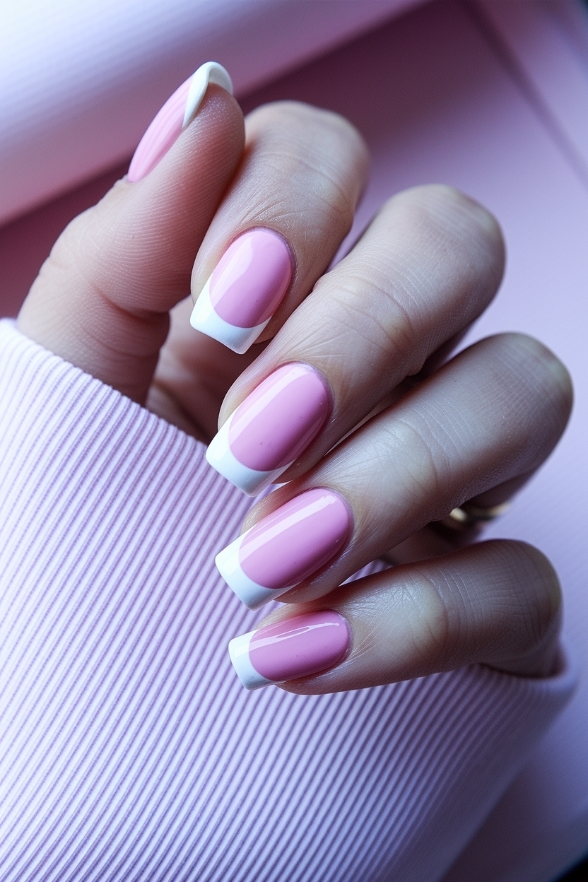 Pink Nails with White French Tip: Chic and Minimalist Style outfit idea