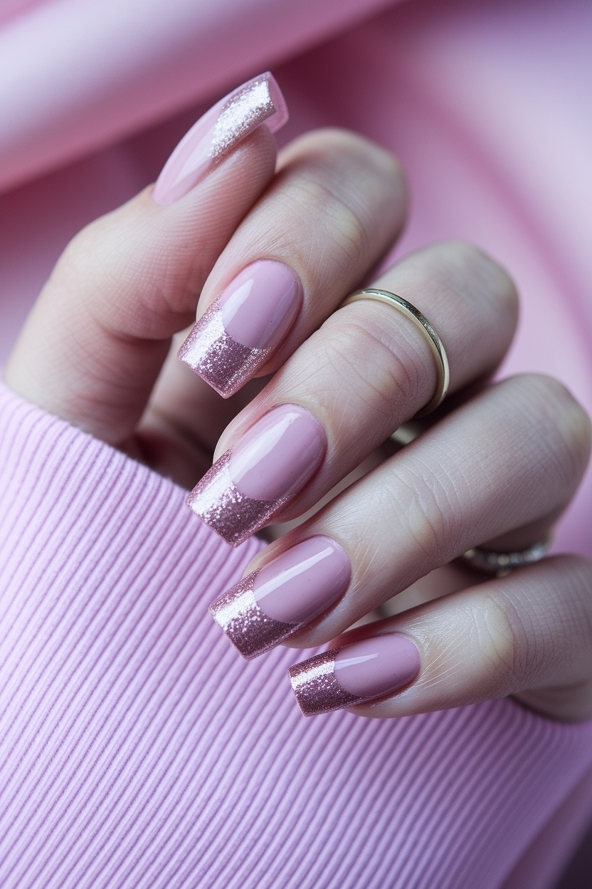 Pink Sparkly French Tip Nails: Glam Up Your Nail Game outfit idea