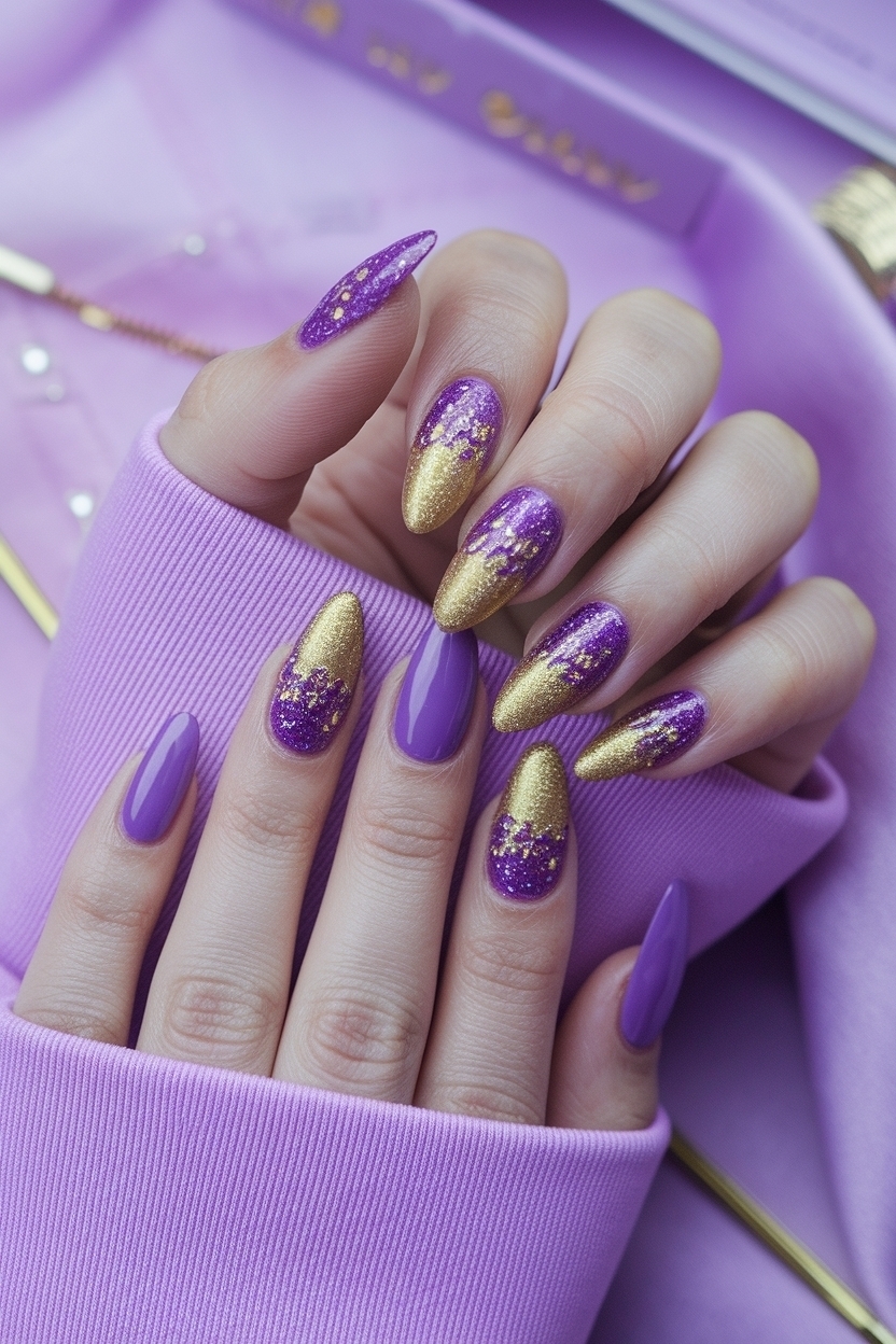 Chic Purple and Gold Nails Designs for a Glam Look outfit idea