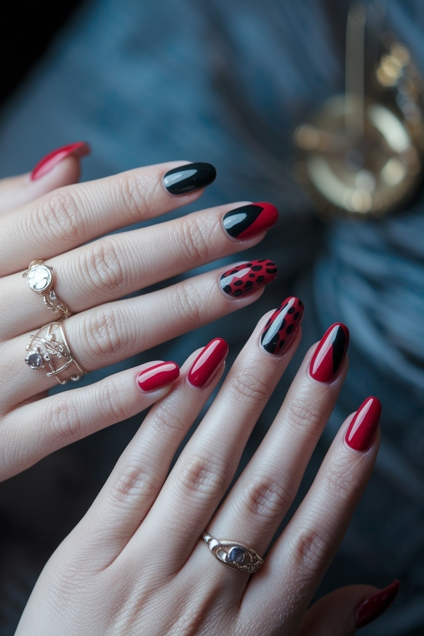 Red and Black Acrylic Nails: A Timeless Color Duo outfit idea