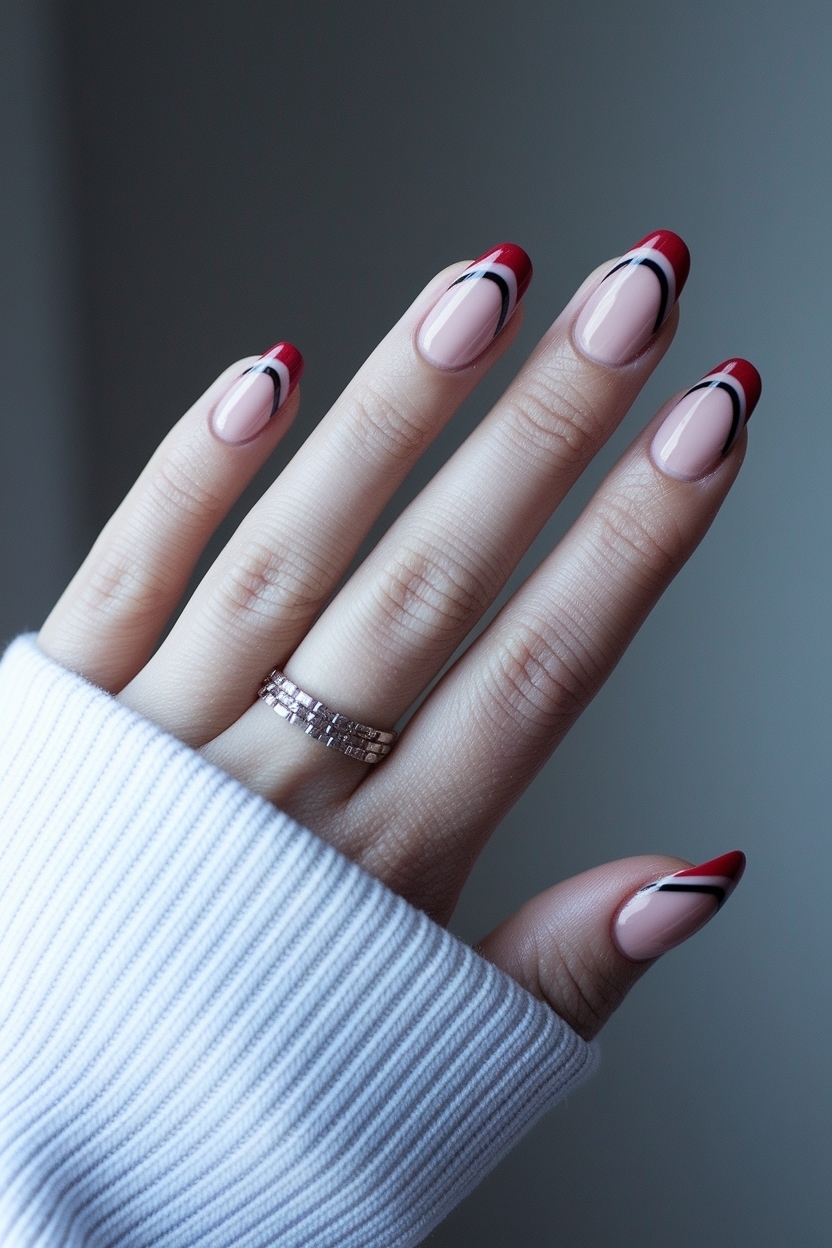 Red and Black French Tip Nails: A Daring Combination outfit idea