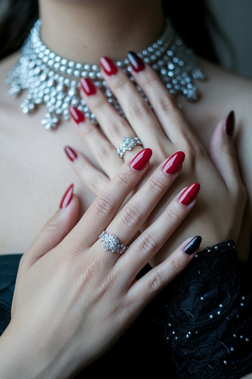 Elegant Red and Black Prom Nails to Shine on Your Night outfit idea