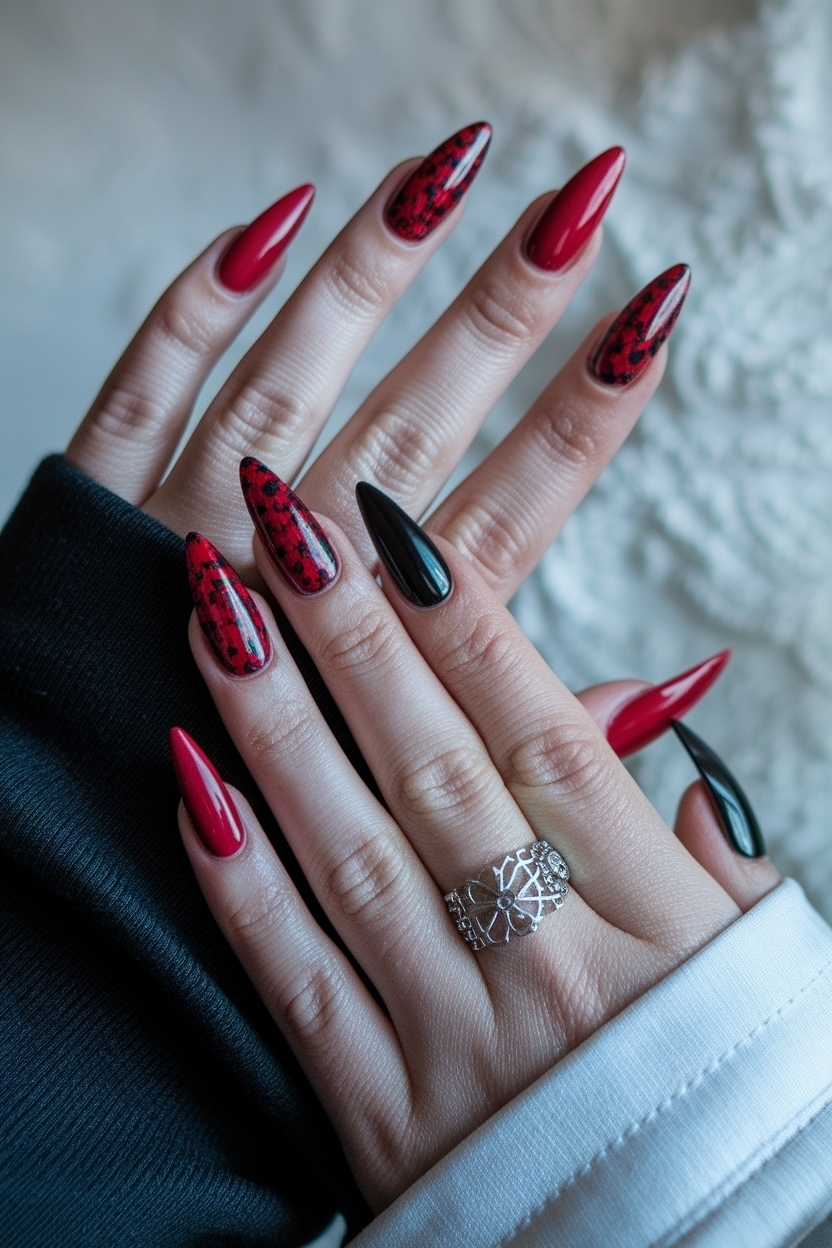 Red and Black Stiletto Nails: Striking Nail Trends outfit idea