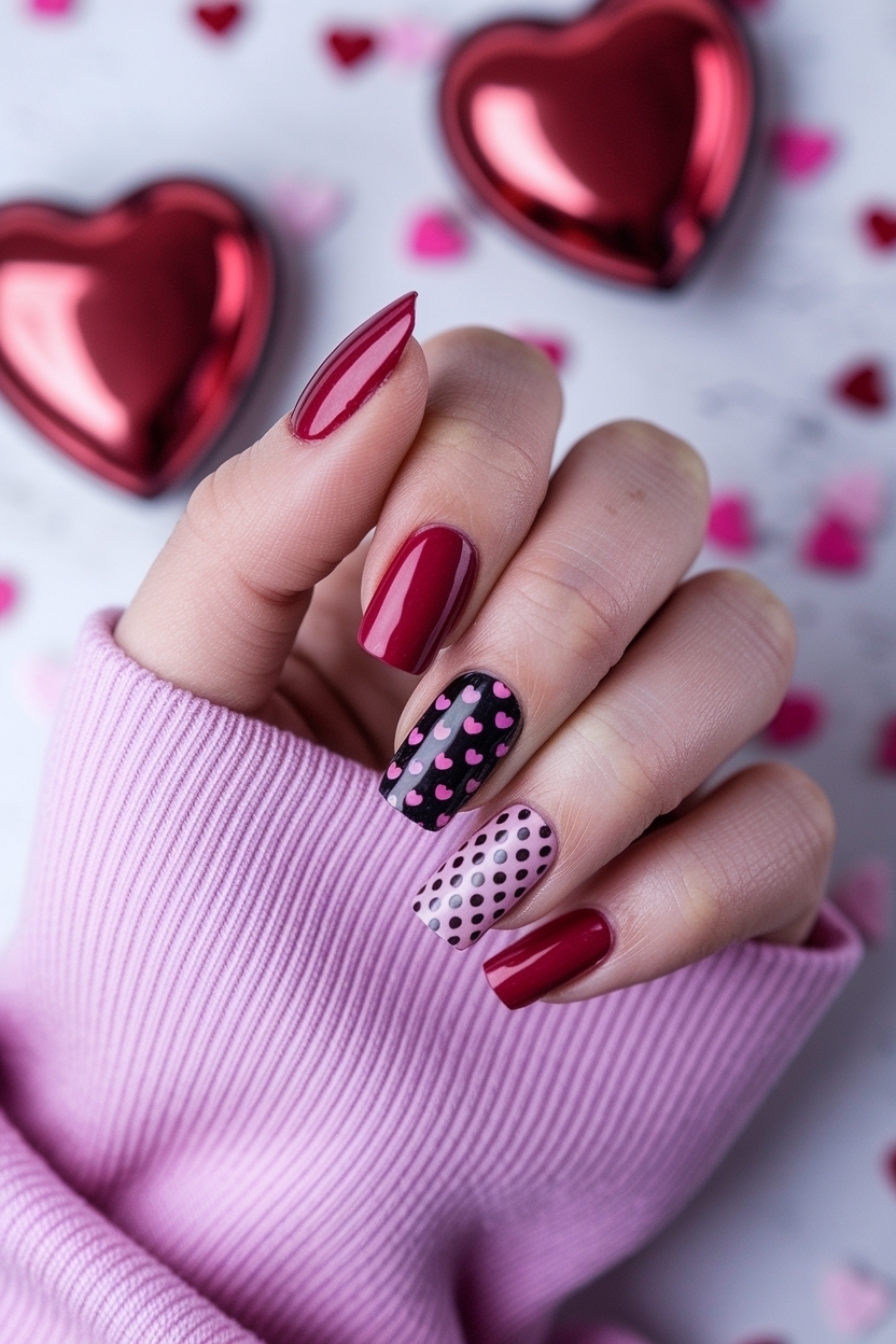Romantic Red and Black Valentines Day Nails to Impress outfit idea
