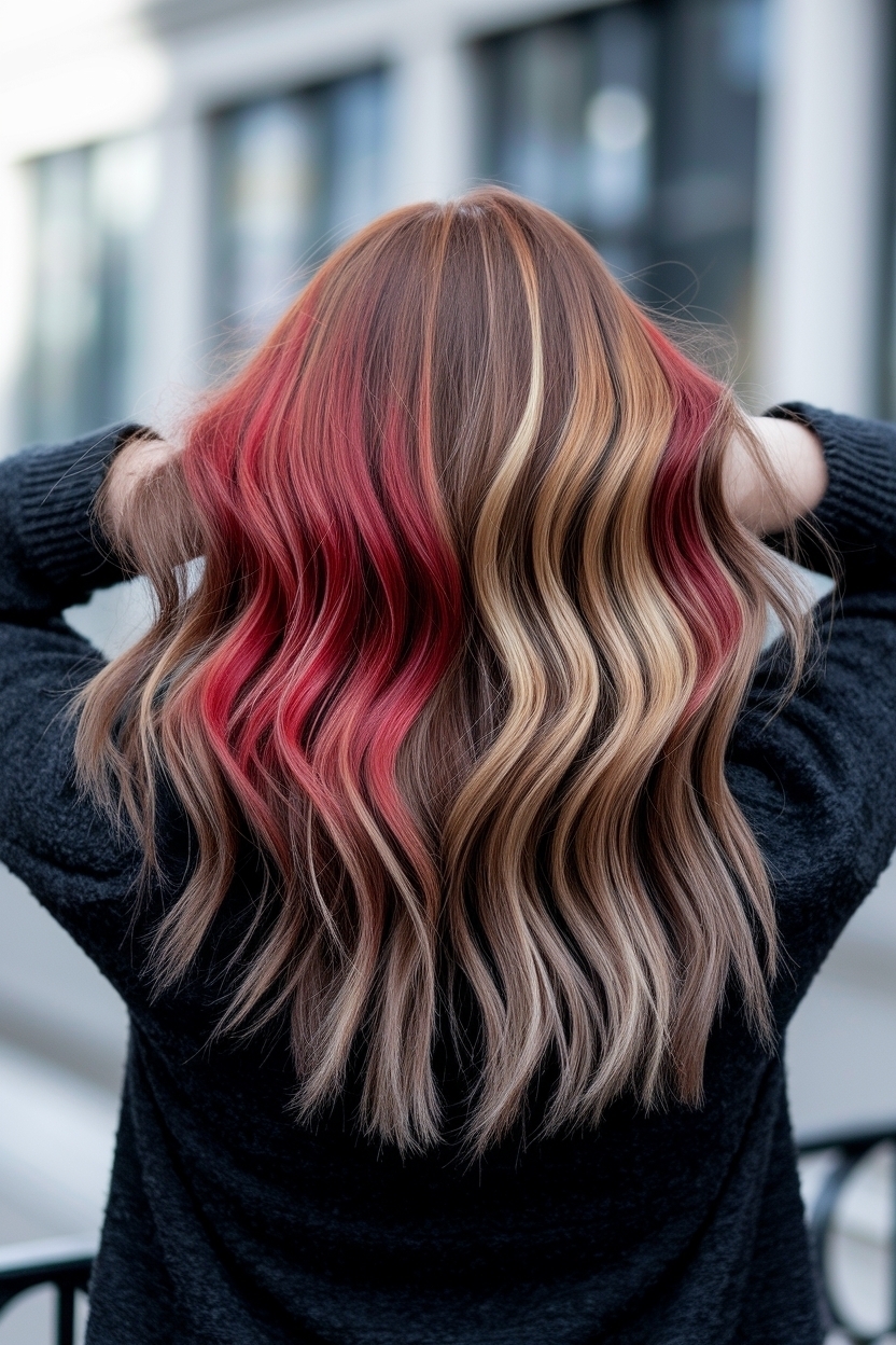 Red and Blonde Highlights in Brown Hair: Striking Contrast outfit idea